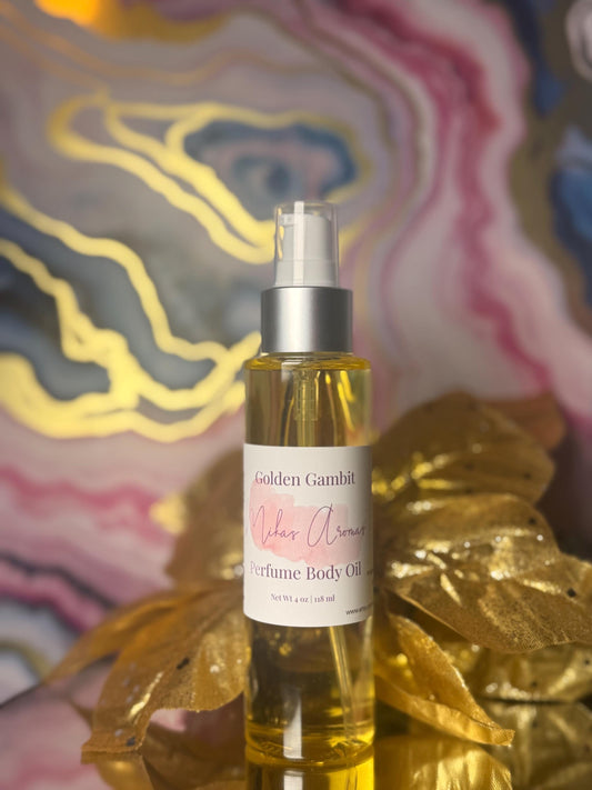 Golden Gambit Perfume Body Oil – Creamy Apricot Tonka Sandalwood Scented Body Oil | Mikas Aromas 4 oz