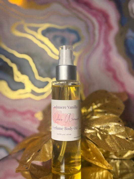 Cashmere Vanilla Perfume Body Oil – Spiced Vanilla Amber Scented Body Oil | Mikas Aromas 4 oz