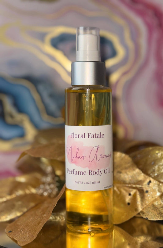 Floral Fatale Perfume Body Oil – Peach Tuberose Amber Floral Scented Body Oil | Mikas Aromas 4 oz