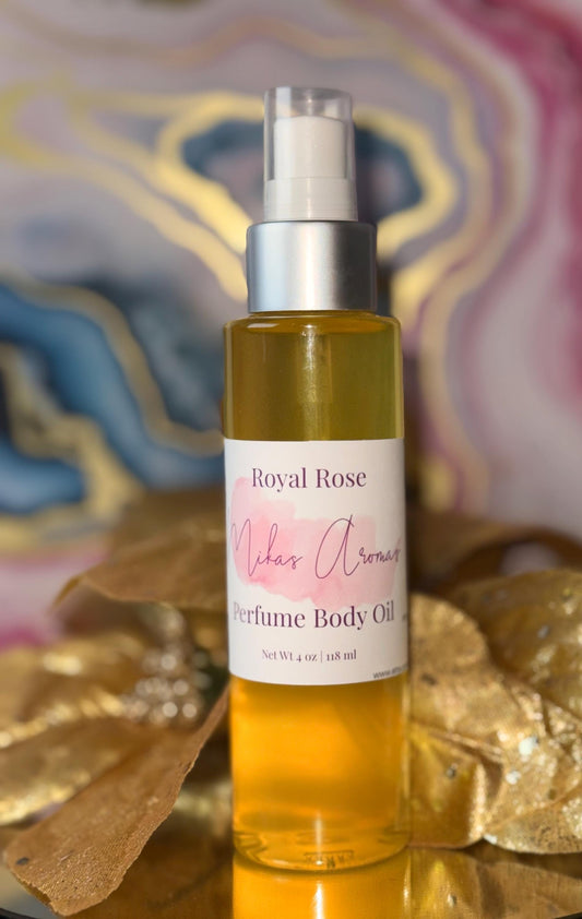 Royal Rose Perfume Body Oil – Lychee Rose Vanilla Oud Scented Body Oil | Mikas Aromas 4 oz