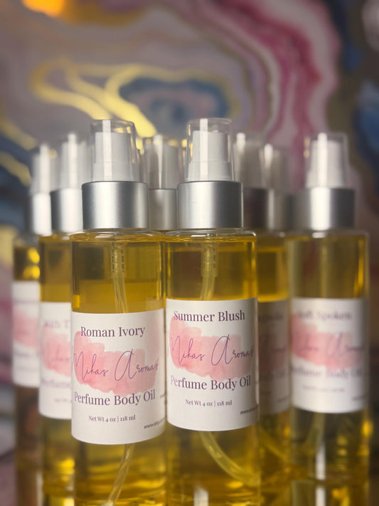 Crimson Bloom Perfume Body Oil – Hibiscus Rose Vanilla Amber Scented Body Oil | Mikas Aromas 4 oz