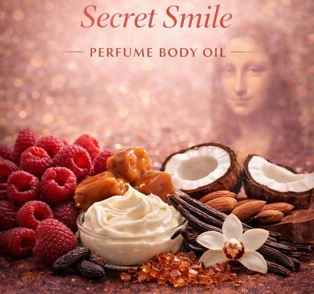 Secret Smile Perfume Body Oil – Caramel Raspberry Coconut Scented Body Oil | Mikas Aromas 4 oz