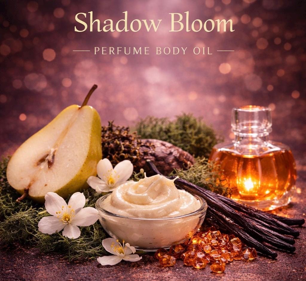 Shadow Bloom Perfume Body Oil – Pear Neroli Vanilla Amber Scented Body Oil | Mikas Aromas 4 oz