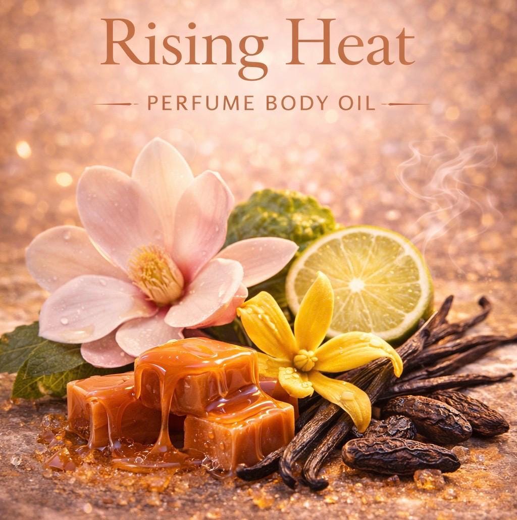 Rising Heat Perfume Body Oil – Ylang Ylang Vanilla Tonka Musk Scented Body Oil | Mikas Aromas 4 oz