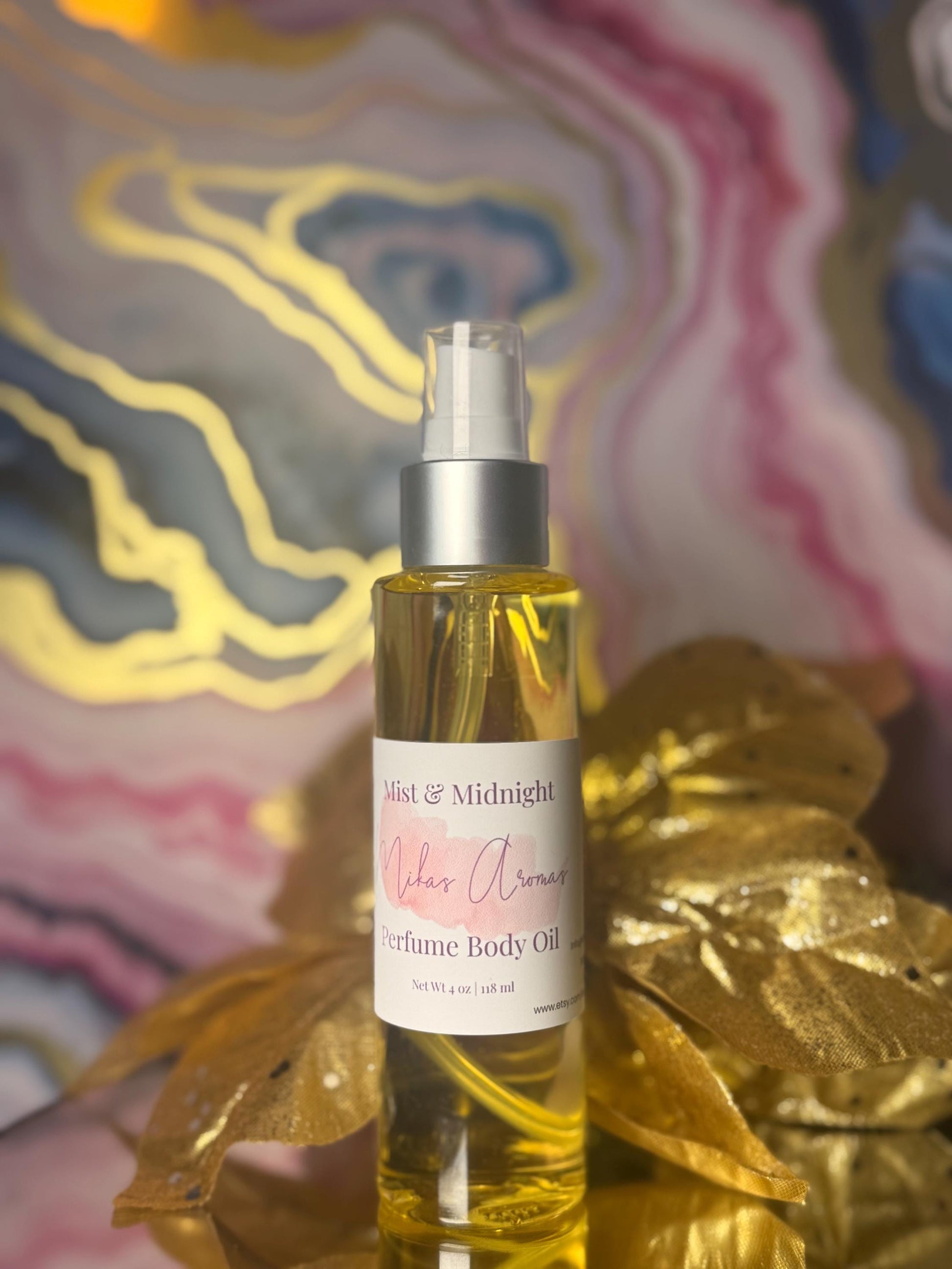 Mist & Midnight Perfume Body Oil – Cotton Candy Caramel Gourmand Scented Body Oil | Mikas Aromas 4 oz