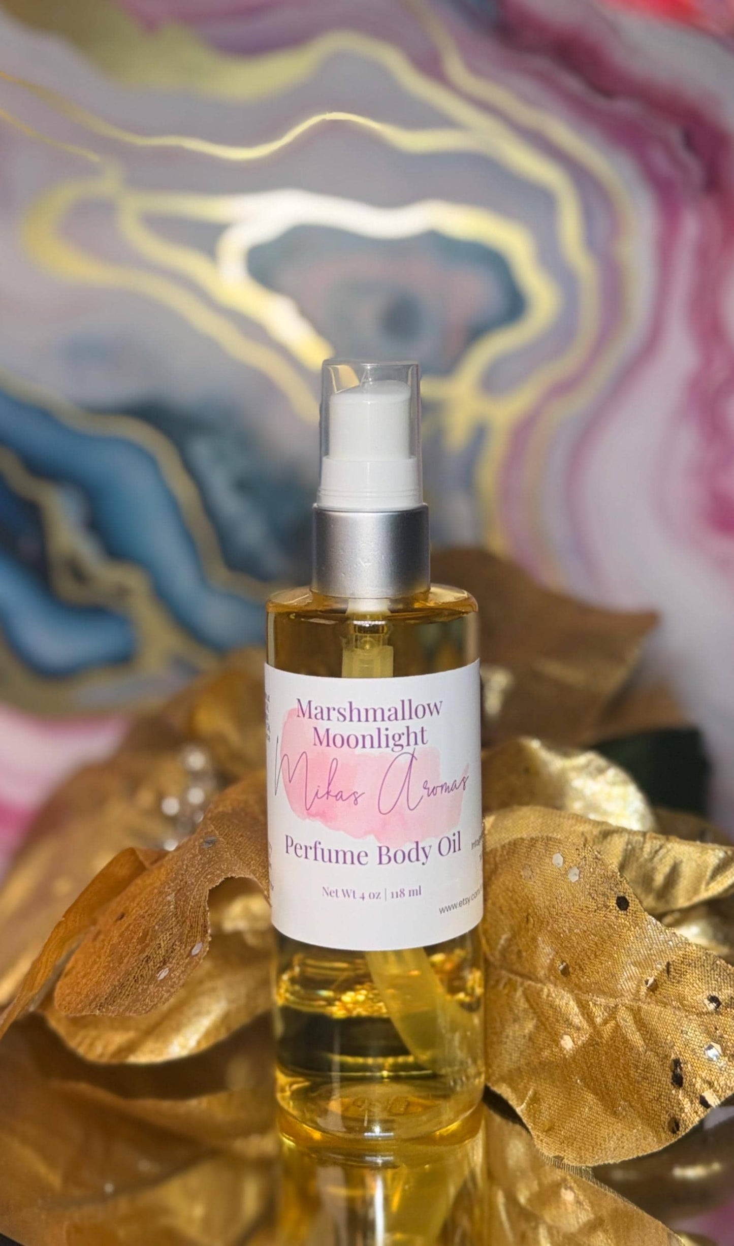 Marshmallow Moonlight Perfume Body Oil – Soft Vanilla Musk Nighttime Scented Body Oil | Mikas Aromas 4 oz
