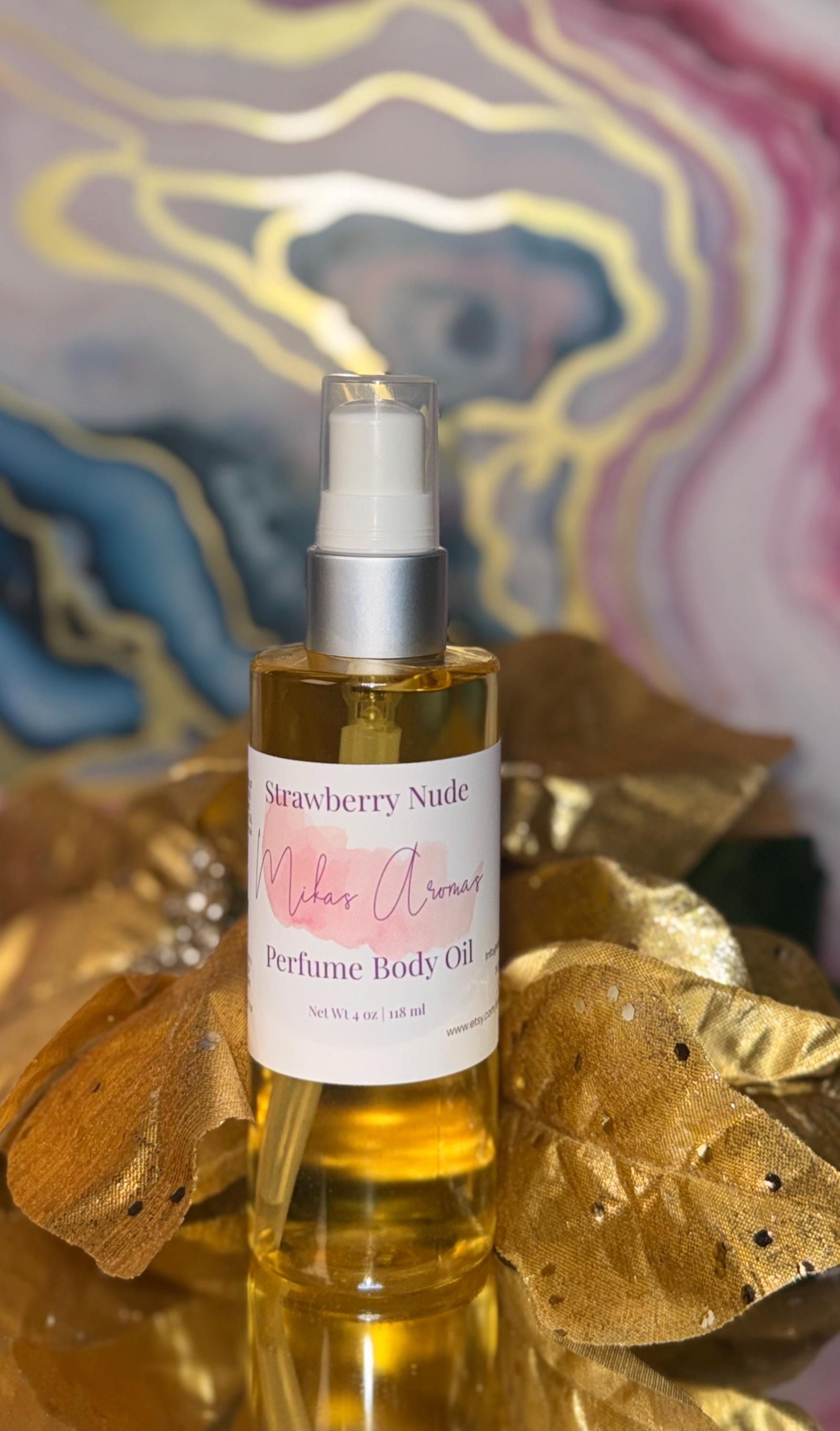 Strawberry Nude Perfume Body Oil – Fresh Strawberry Skin Musk Scented Body Oil | Mikas Aromas 4 oz