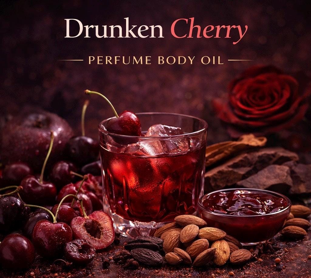 Drunken Cherry Perfume Body Oil – Black Cherry Almond Tonka Scented Body Oil | Mikas Aromas 4 oz