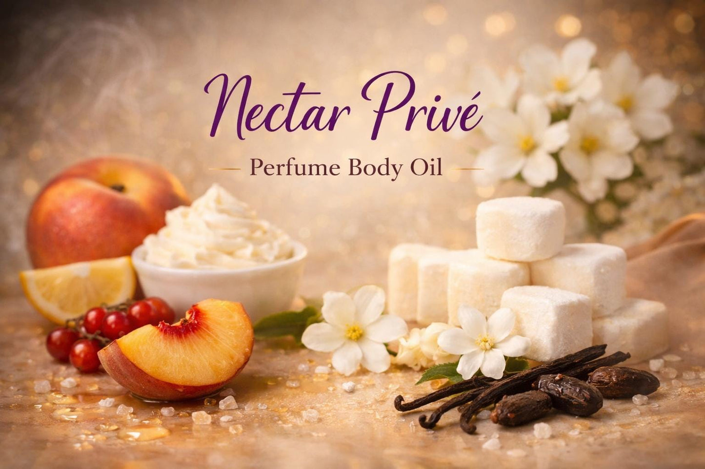 Nectar Privé Perfume Body Oil – Peach Marshmallow Vanilla Skin Scent Body Oil | Mikas Aromas 4 oz