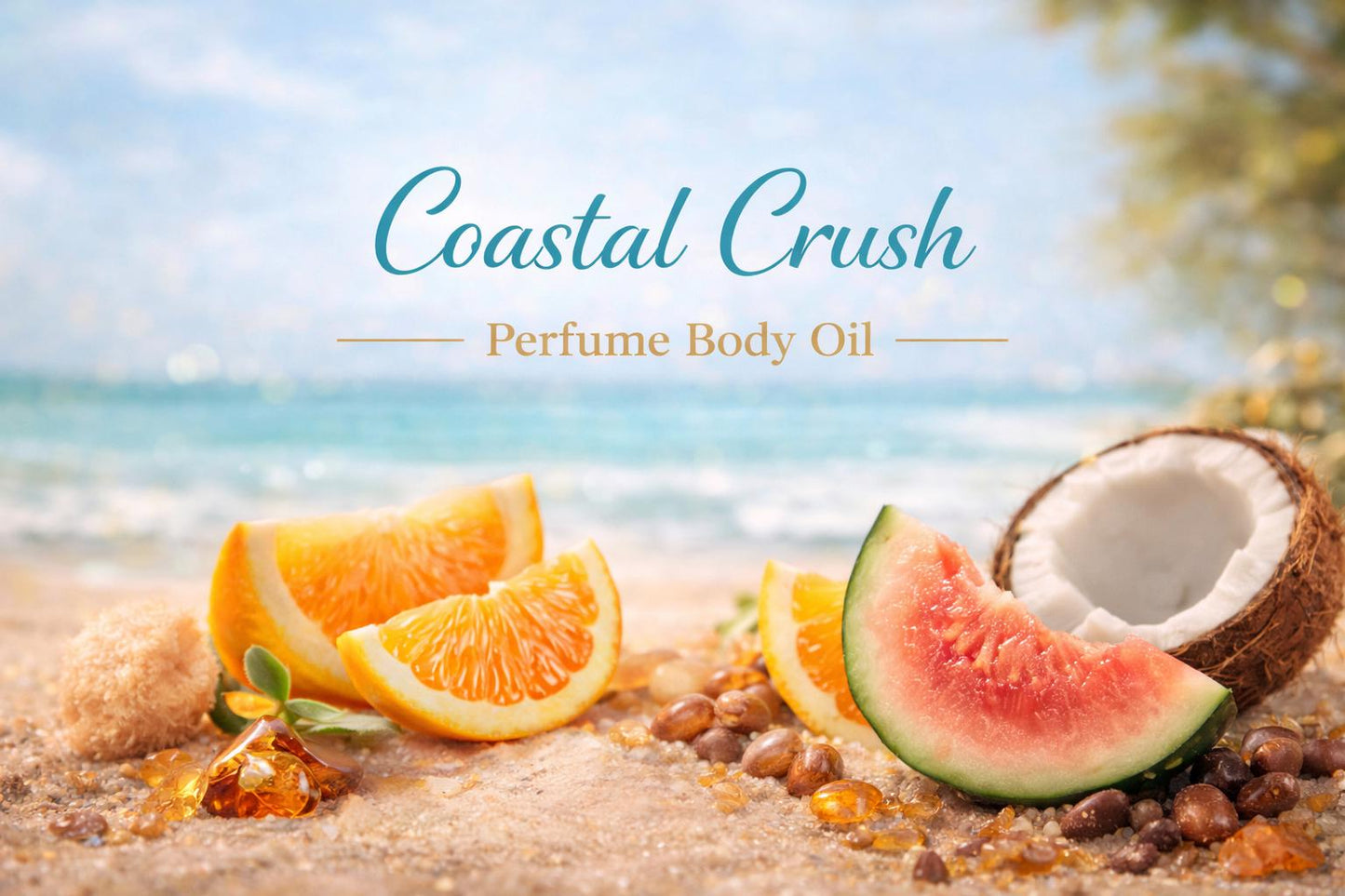 Coastal Crush Perfume Body Oil – Citrus Coconut Amber Scented Body Oil | Mikas Aromas 4 oz
