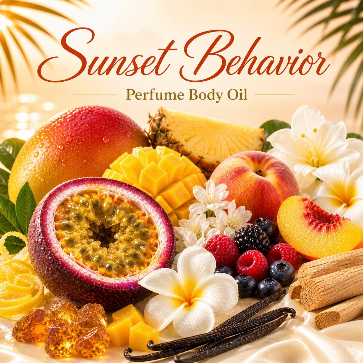 Sunset Behavior Perfume Body Oil – Passionfruit Peach Vanilla Tropical Scented Body Oil | Mikas Aromas 4 oz