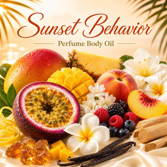 Sunset Behavior Perfume Body Oil – Passionfruit Peach Vanilla Tropical Scented Body Oil | Mikas Aromas 4 oz