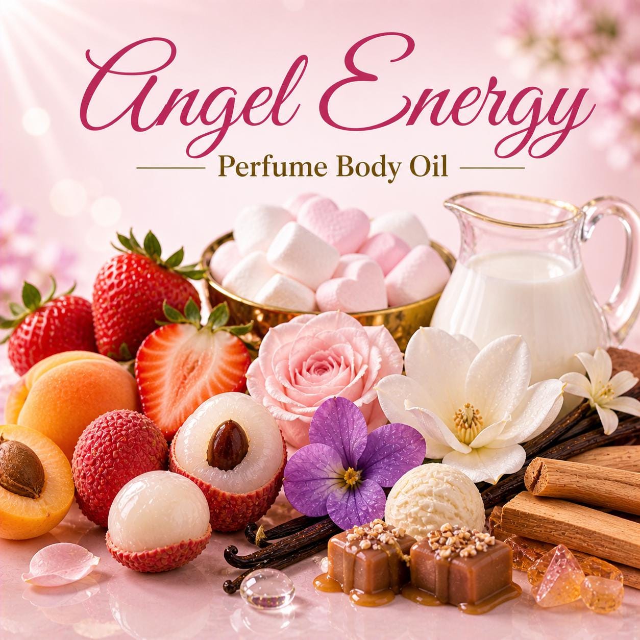 Angel Energy Perfume Body Oil – Strawberry Lychee Marshmallow Vanilla Scented Body Oil | Mikas Aromas 4 oz