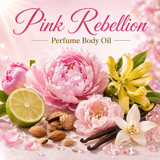Pink Rebellion Perfume Body Oil – Almond Peony Vanilla Scented Body Oil | Mikas Aromas 4 oz