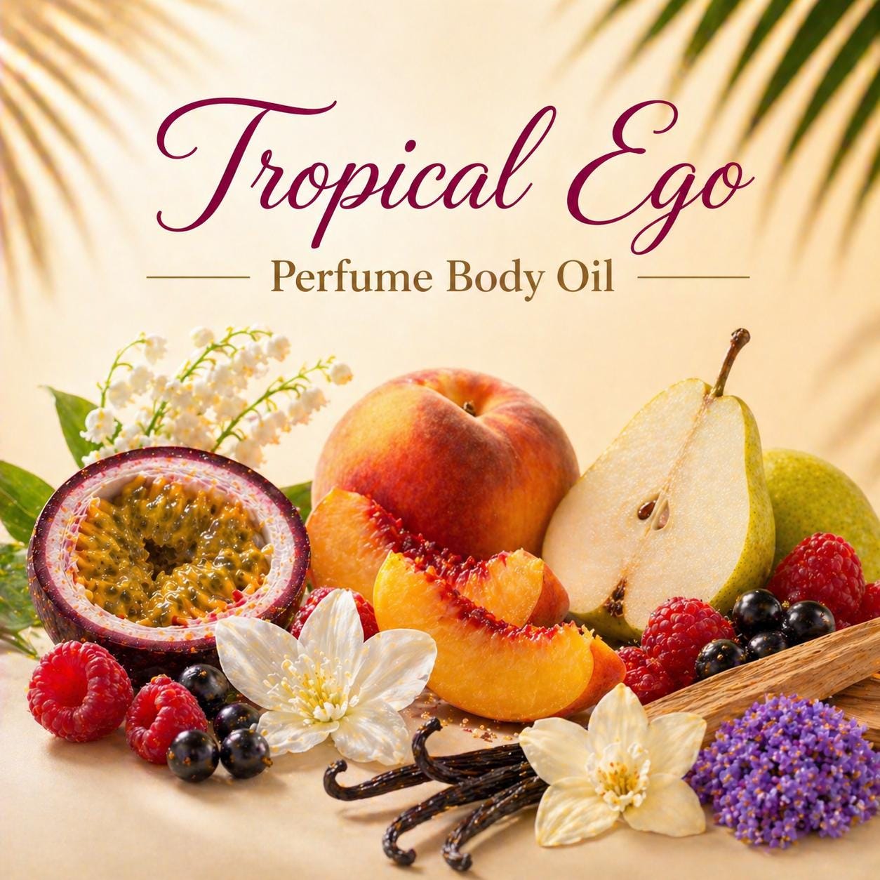 Tropical Ego Perfume Body Oil – Passionfruit Peach Musk Scented Body Oil