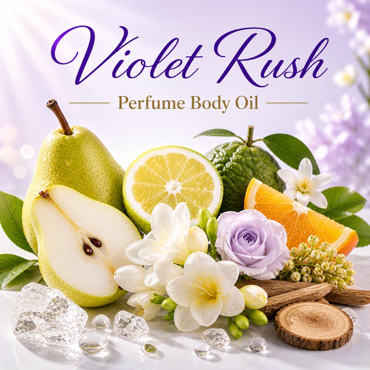 Violet Rush Perfume Body Oil – Pear Bergamot Fresh Musk Scented Body Oil | Mikas Aromas 4 oz