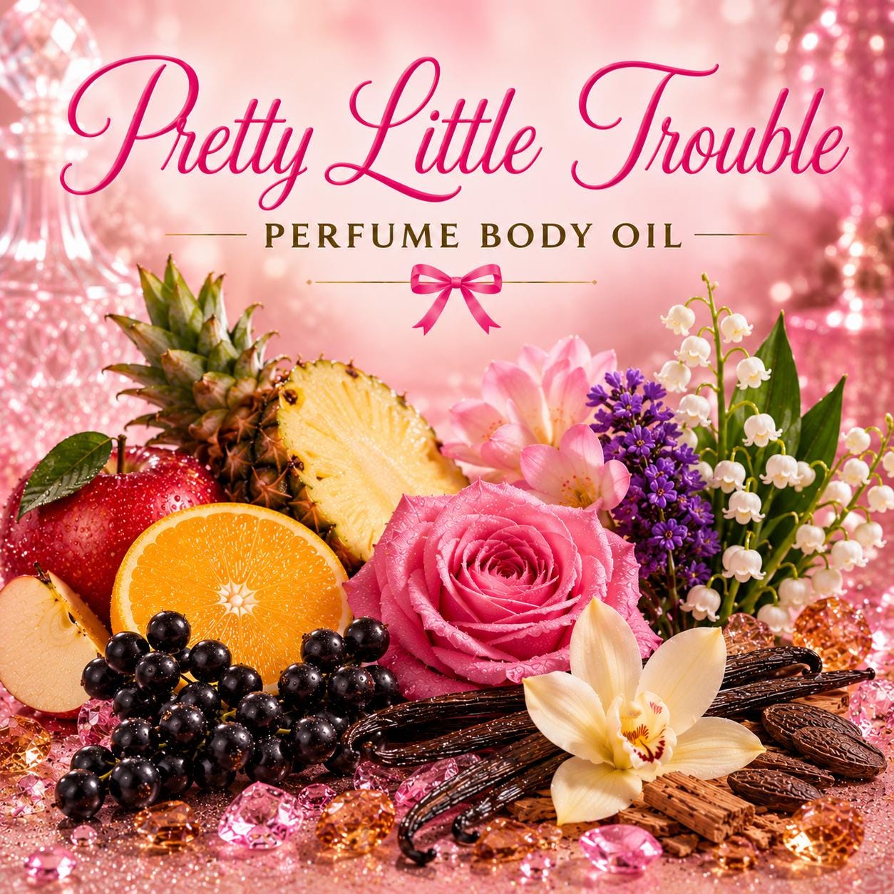 Pretty Little Trouble Perfume Body Oil – Fruity Floral Vanilla Body Oil | Mikas Aromas 4 oz