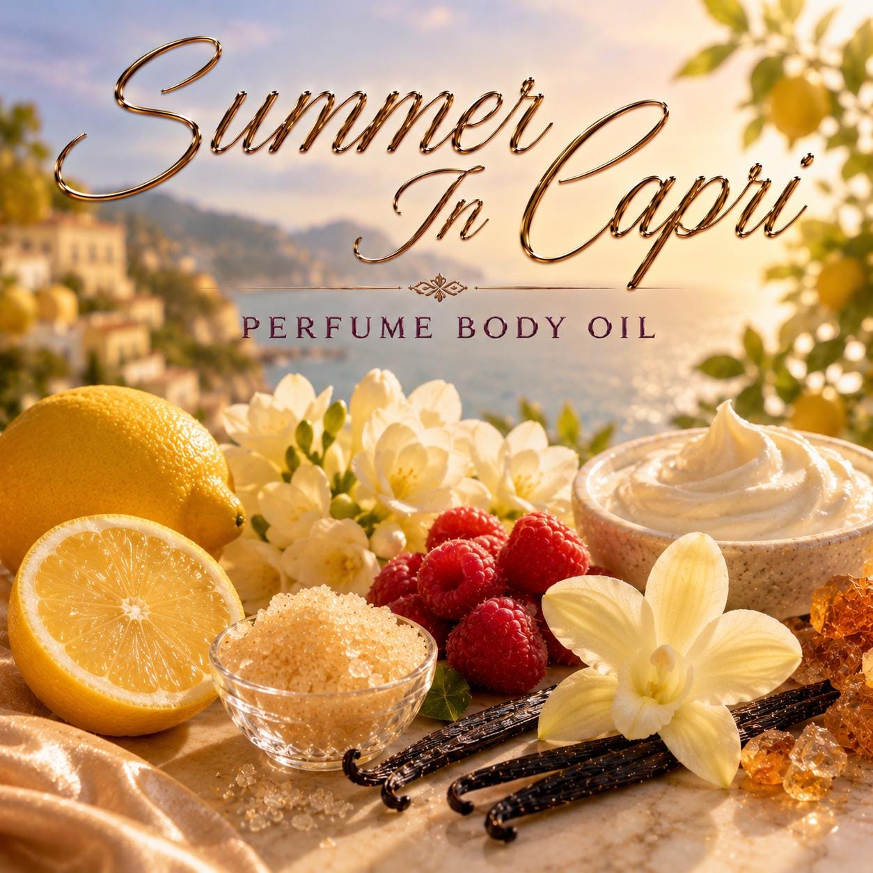 Summer In Capri Perfume Body Oil – Lemon Sugar Vanilla Gourmand Body Oil | Mikas Aromas 4 oz
