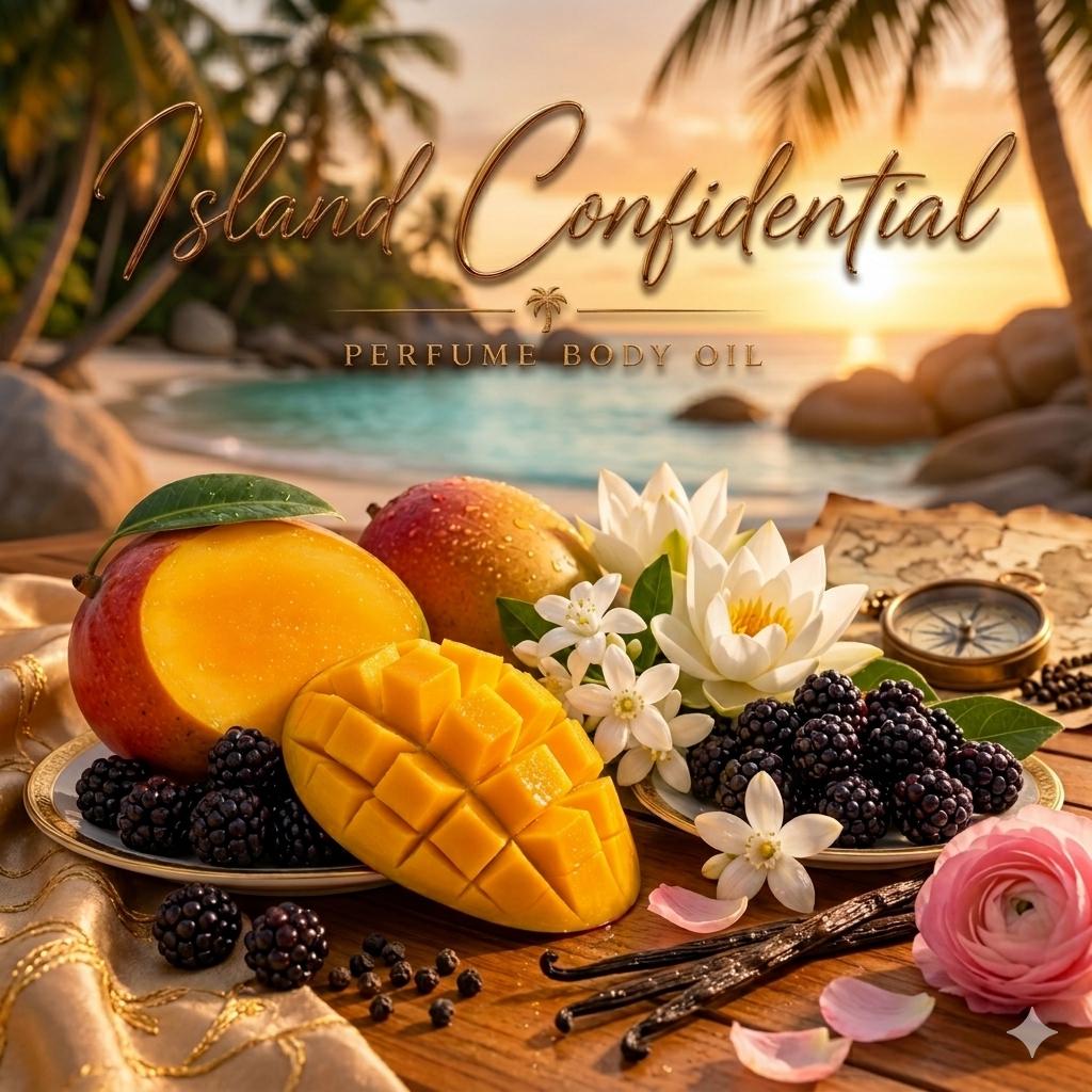 Island Confidential Perfume Body Oil – Tropical Mango Floral Musk Body Oil | Mikas Aromas 4 oz
